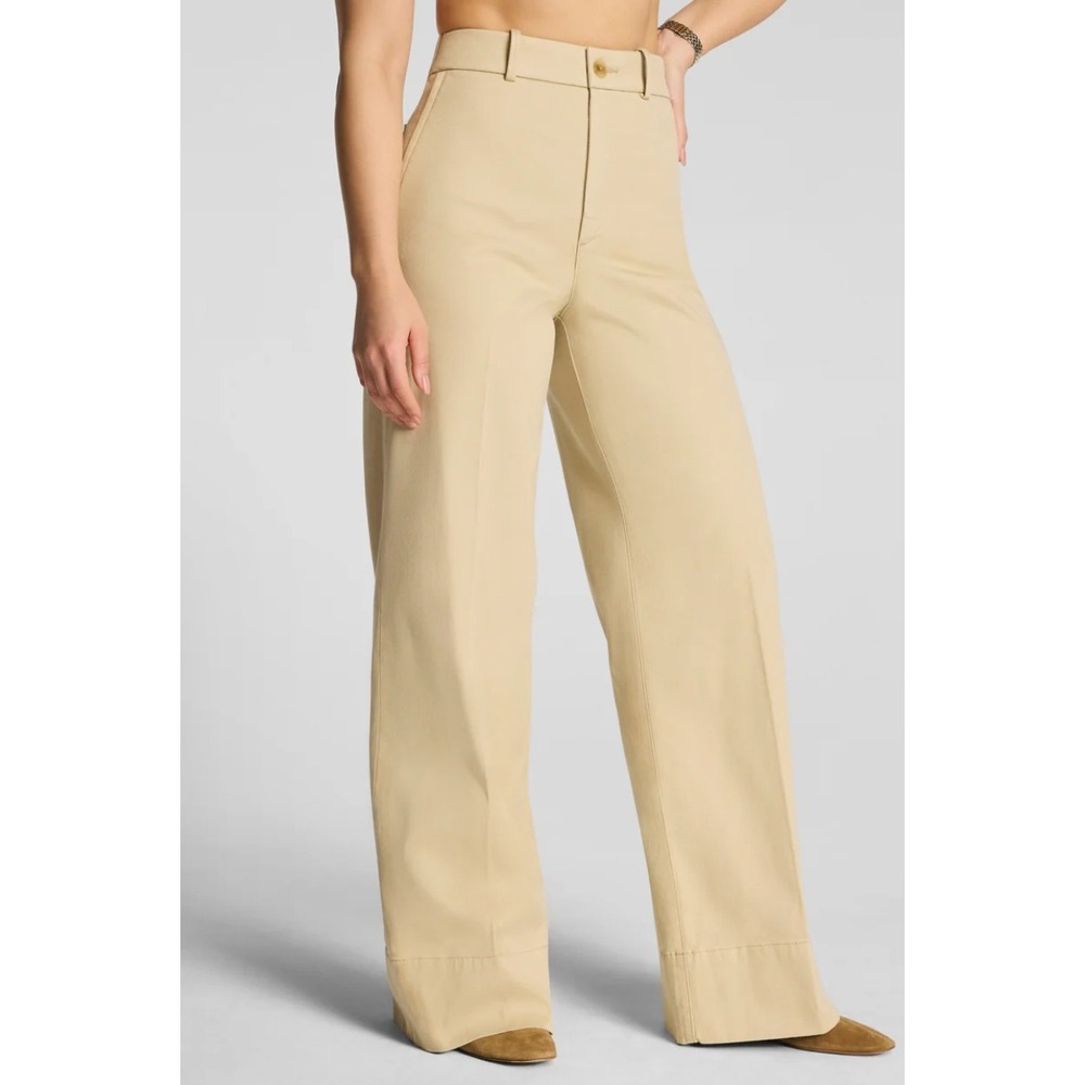 Spanx Supersmooth Stretch Twill Wide Leg Pants Tan Khaki High Waisted Womens 2XL